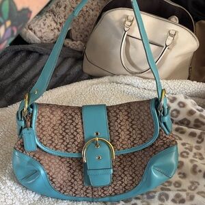 Coach SoHo Y2K Teal and Brown Signature Shoulder Bag